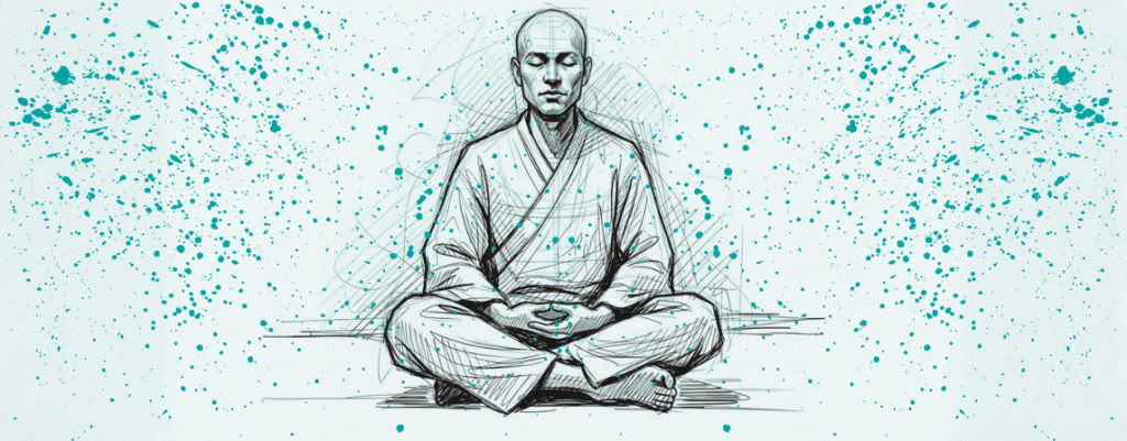 ink sketch of meditating man