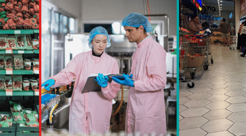 supermarket shelves, food inspectors and supermarket aisle