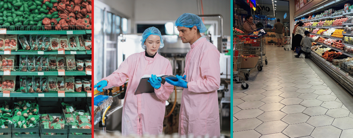 supermarket shelves, food inspectors and supermarket aisle