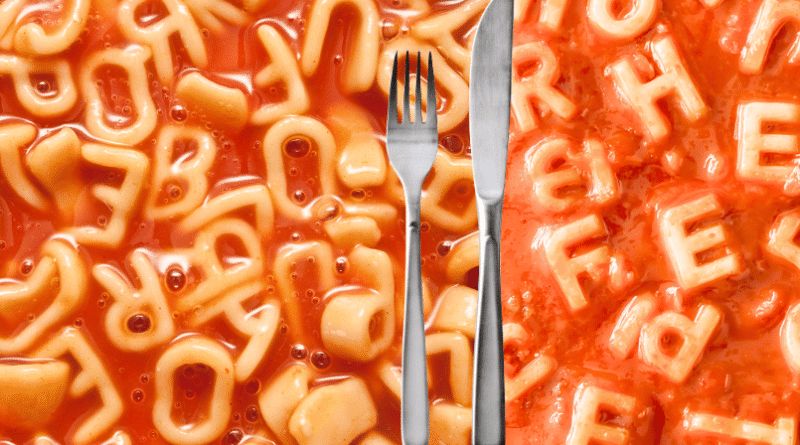 alphabet spaghetti shapes with cutlery