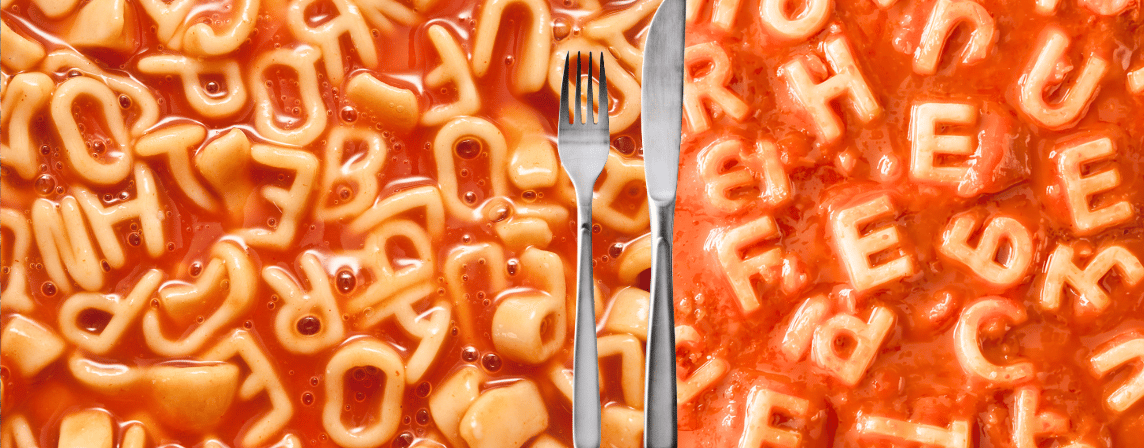 alphabet spaghetti shapes with cutlery