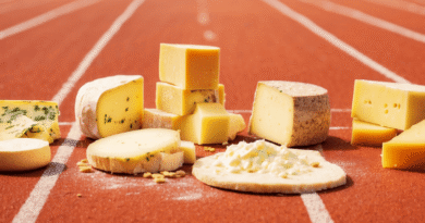 different cheeses lined up on a racing track