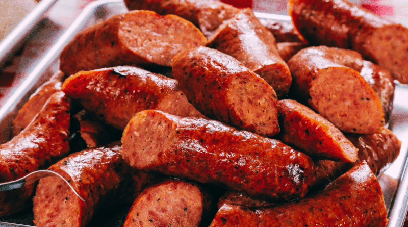 cooked, sliced sausages