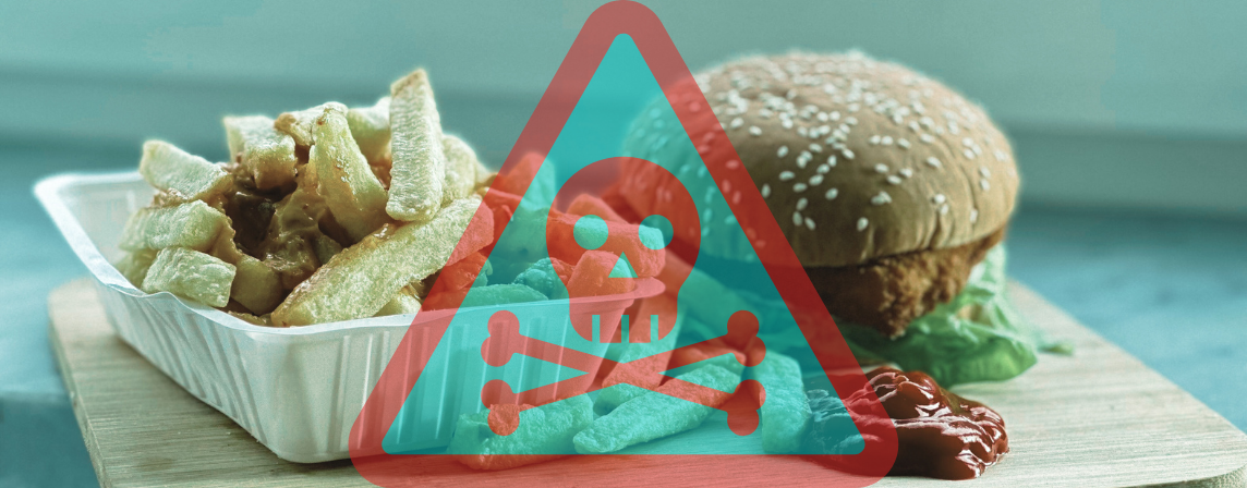 fast food with poison warning label